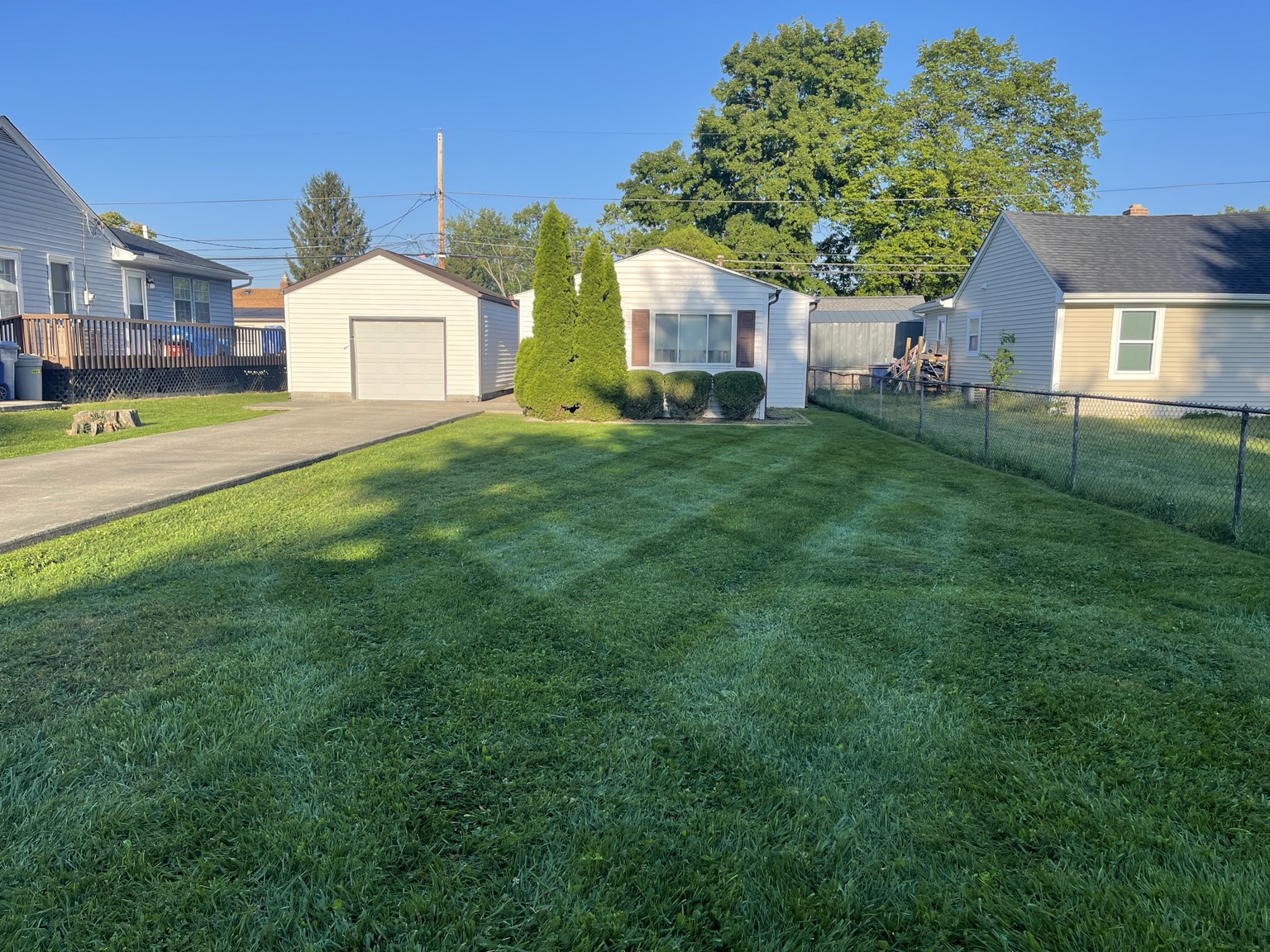 Freshly maintained backyard lawn